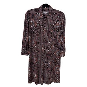 Nieves Lavi New York Size 8 Silk Multicolor Long Sleeve Dress Button Up Geo Mod